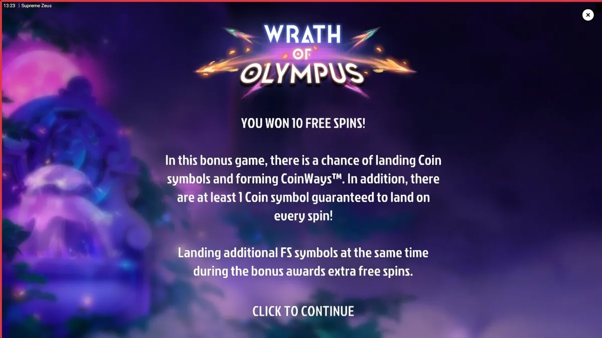 Tampilan visual slot Supreme Zeus dengan latar belakang Olympus dan petir